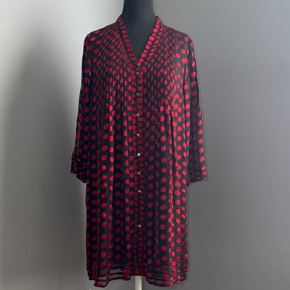 Diane Von Furstenberg Red and Black Polka Dot Print Mini Dress Size 8 - Picture 2 of 15